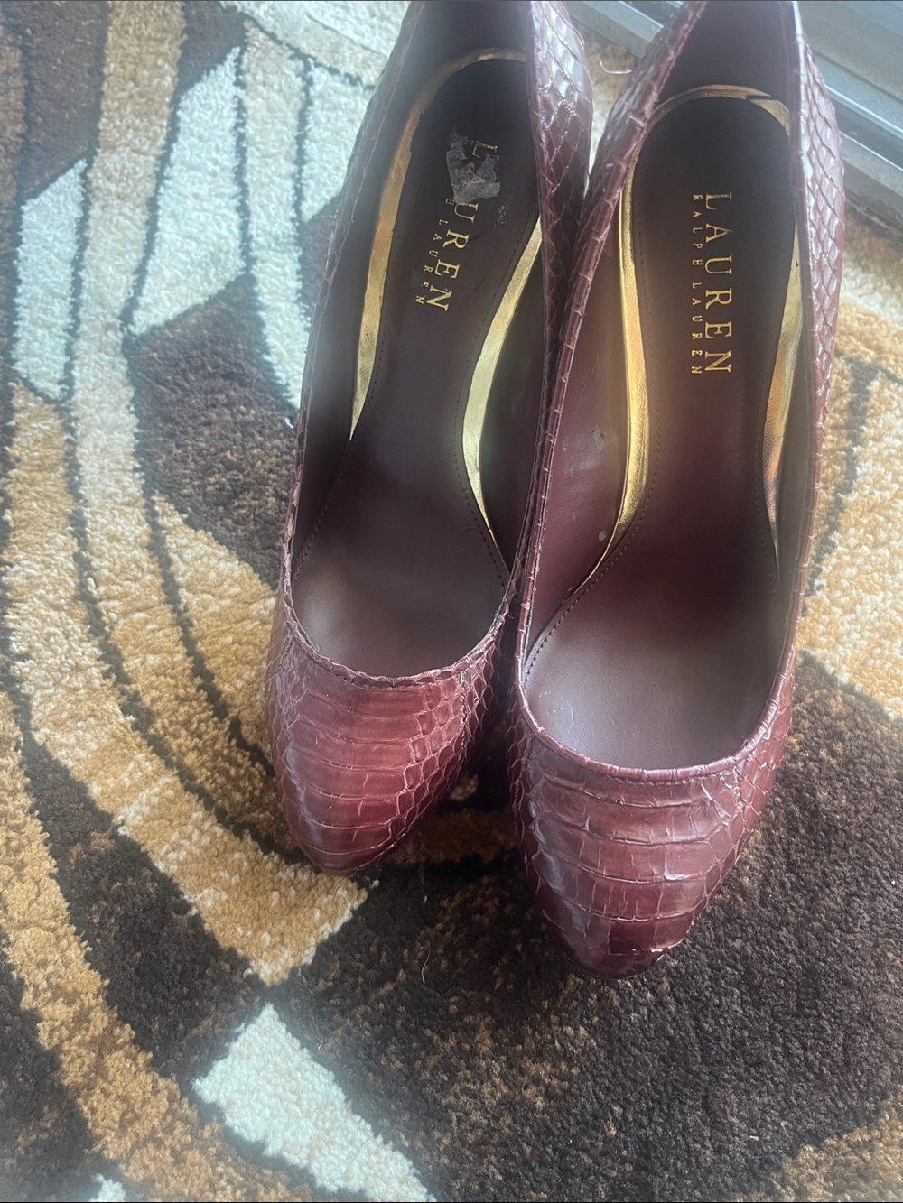 Lauren Ralph Lauren Burgundy Croc-Embossed Pumps
